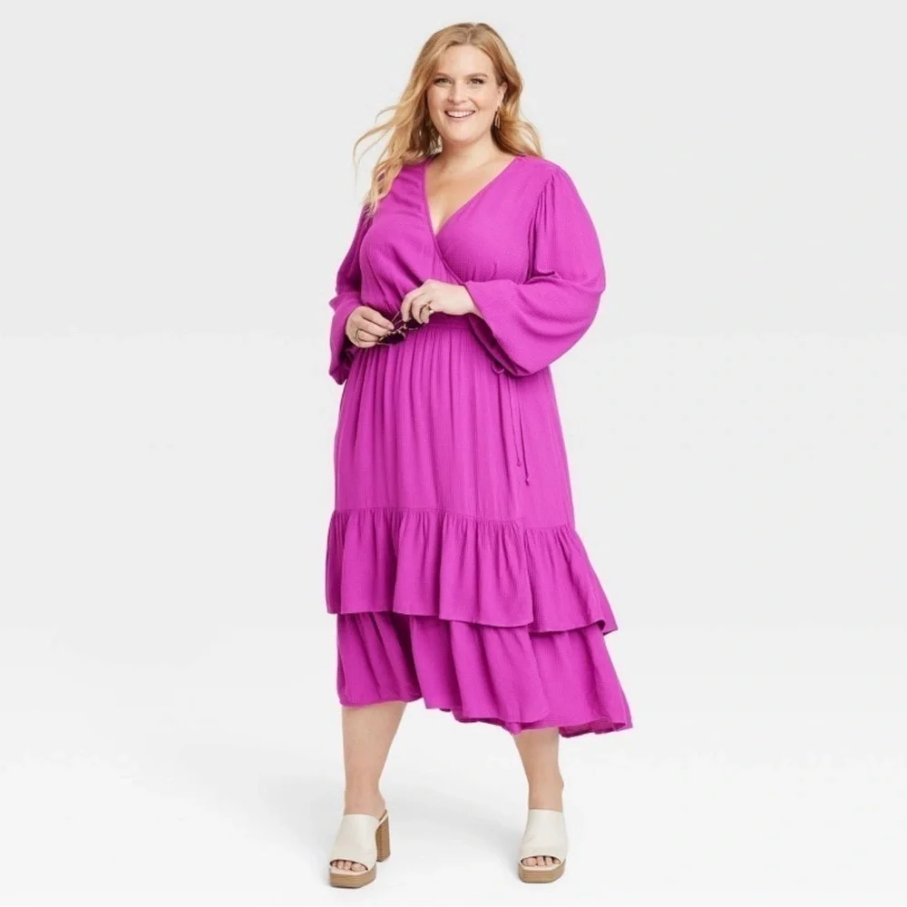 Women's Plus Size Long Sleeve Wrap Dress - Knox Rose Pink Size 2X - Picture 3 of 10